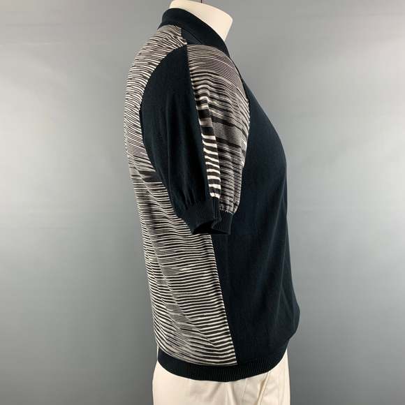 MISSONI Black White Stripe Cotton Polo - Picture 2 of 4